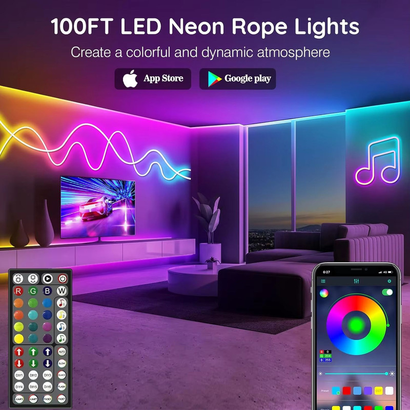 Mexllex Waterproof RGB Neon Light Strip 20M30M With App Remote Music Sync LED Lights For Bedroom O 3