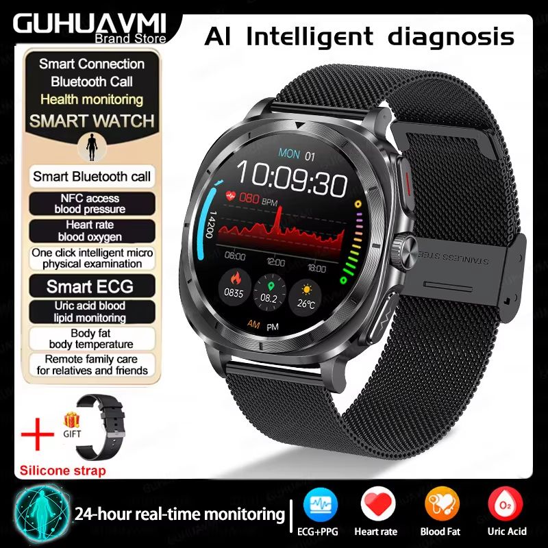 2025 Smart Health Watch For Men And Women ECG PPG Uric Acid Monitor Blood Pressure Blood Oxygen 12