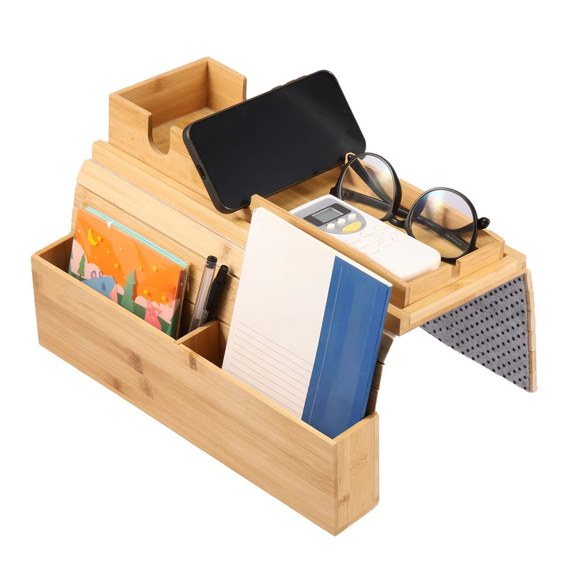 Bamboo Sofa Armrest Tray Foldable Couch Cup Holder With AntiSlip Design And Side Storage 11