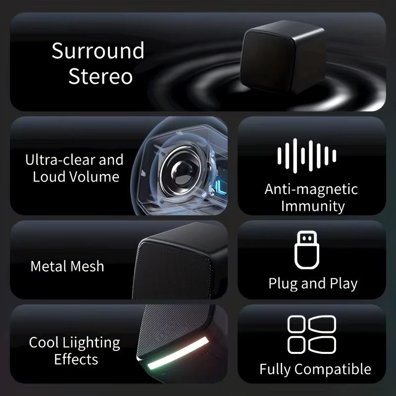 Mini USB Computer Speakers With Stereo Sound And Colorful Lights Portable AUXin 6W Desktop Speaker 4