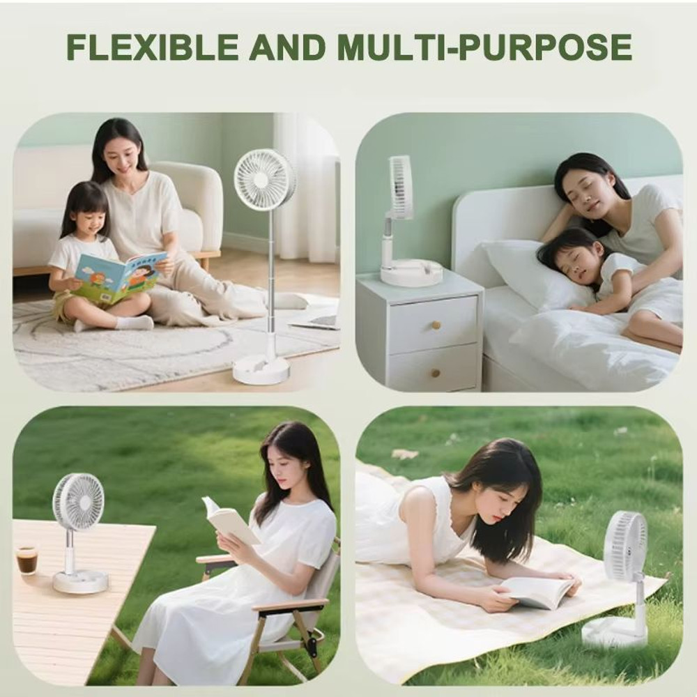 Portable USB Rechargeable Folding Fan Telescopic Quiet And Long Battery Life For Camping Fishing H 2