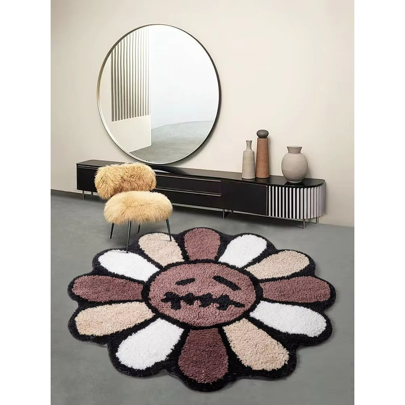 Smiley Face Tufted Rug Retro Rainbow Fluffy NonSlip Mat For Bedroom Living Room Bathroom 0