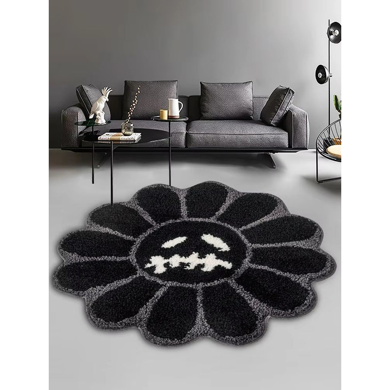 Smiley Face Tufted Rug Retro Rainbow Fluffy NonSlip Mat For Bedroom Living Room Bathroom 1