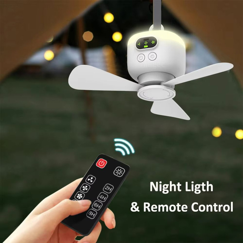 Portable Camping Ceiling Fan With Light Rechargeable 8000mAh Wireless Tent Fan With Remote Control 2
