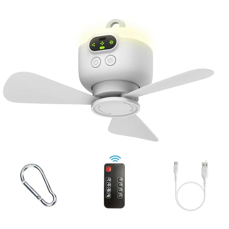 Portable Camping Ceiling Fan With Light Rechargeable 8000mAh Wireless Tent Fan With Remote Control 6