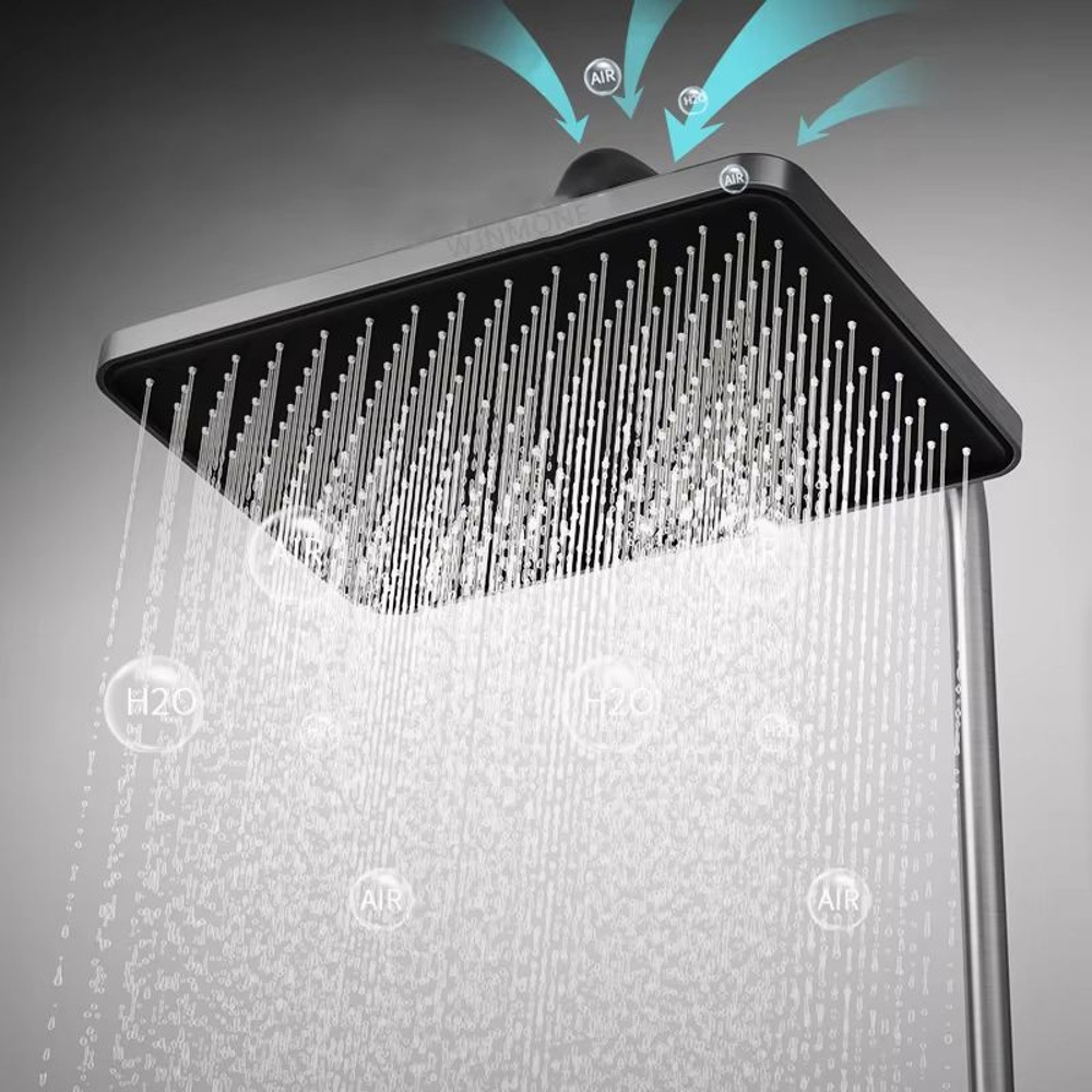 Luxury Smart Shower System With LED Lights And Digital Thermostat Full Set Glass Panel Faucet 2