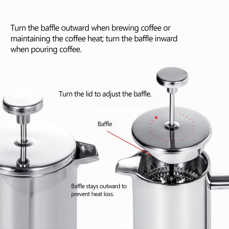 Stainless Steel French Press Coffee Maker Double Wall Insulated Coffee Pot 350ml 800ml 1000ml 5