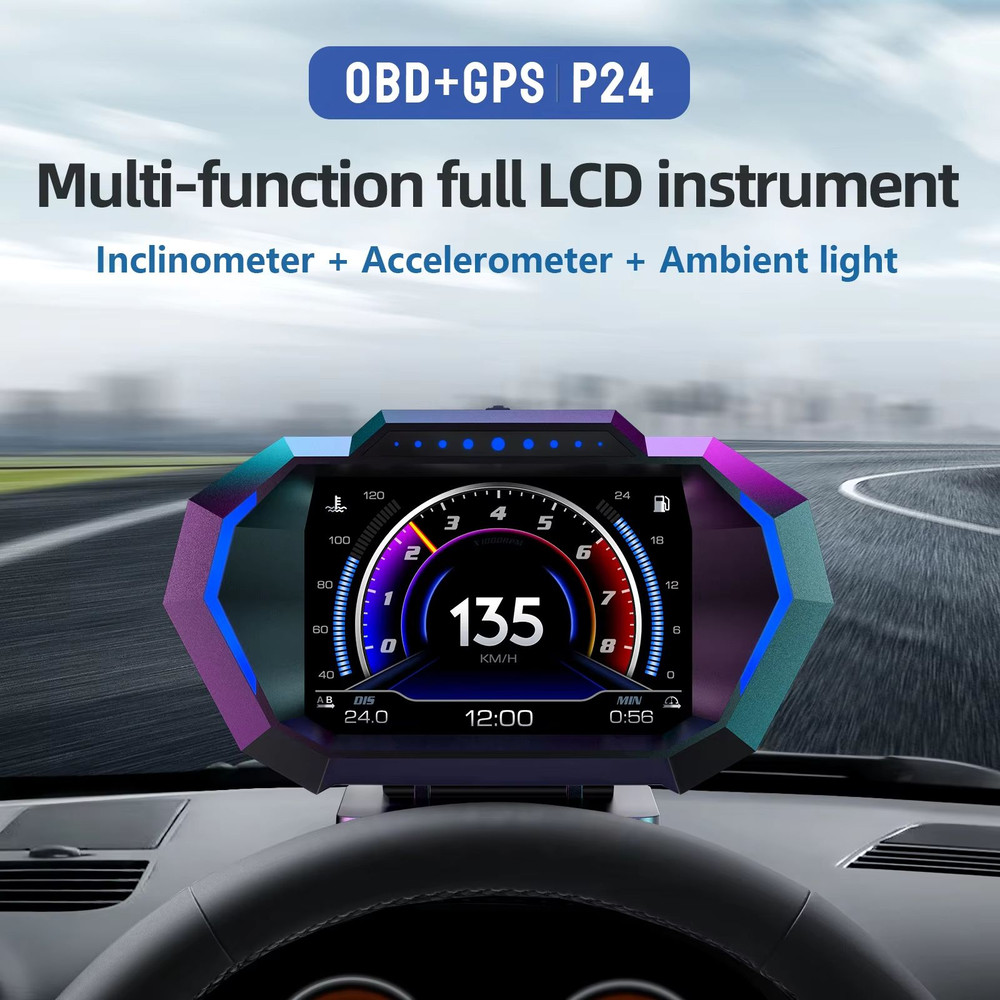 P24 OBD GPS Car Head Up Display Digital Speedometer With Fuel Temp And Driving Data Monitor 0