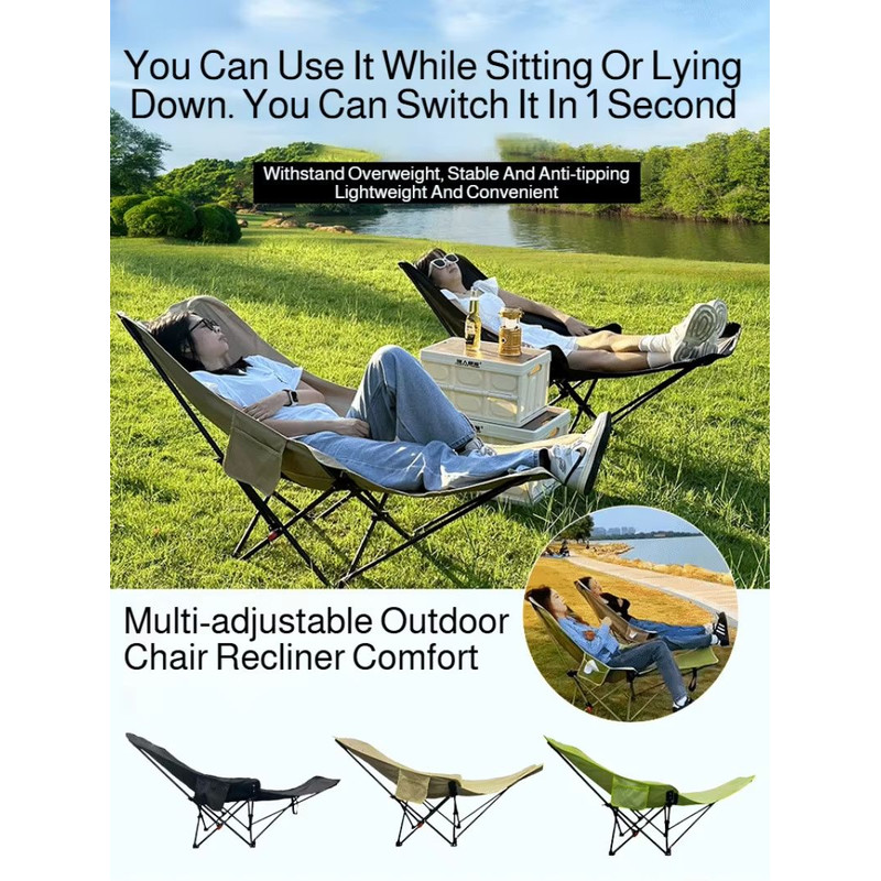 Portable Folding Recliner Chair With Curved Headrest And Leg Rest  Easy Storage Comfort Seat 1