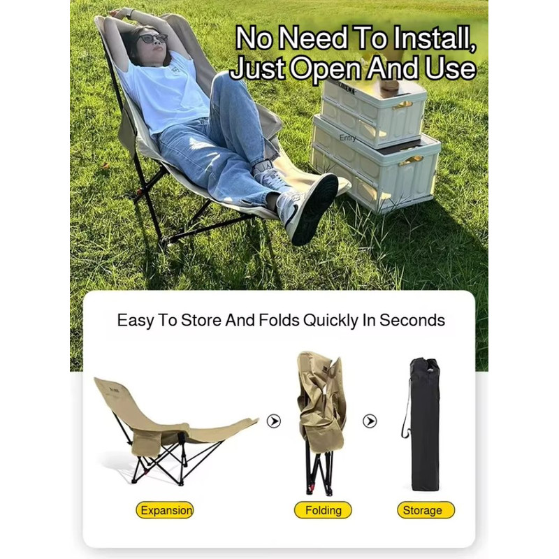 Portable Folding Recliner Chair With Curved Headrest And Leg Rest  Easy Storage Comfort Seat 4