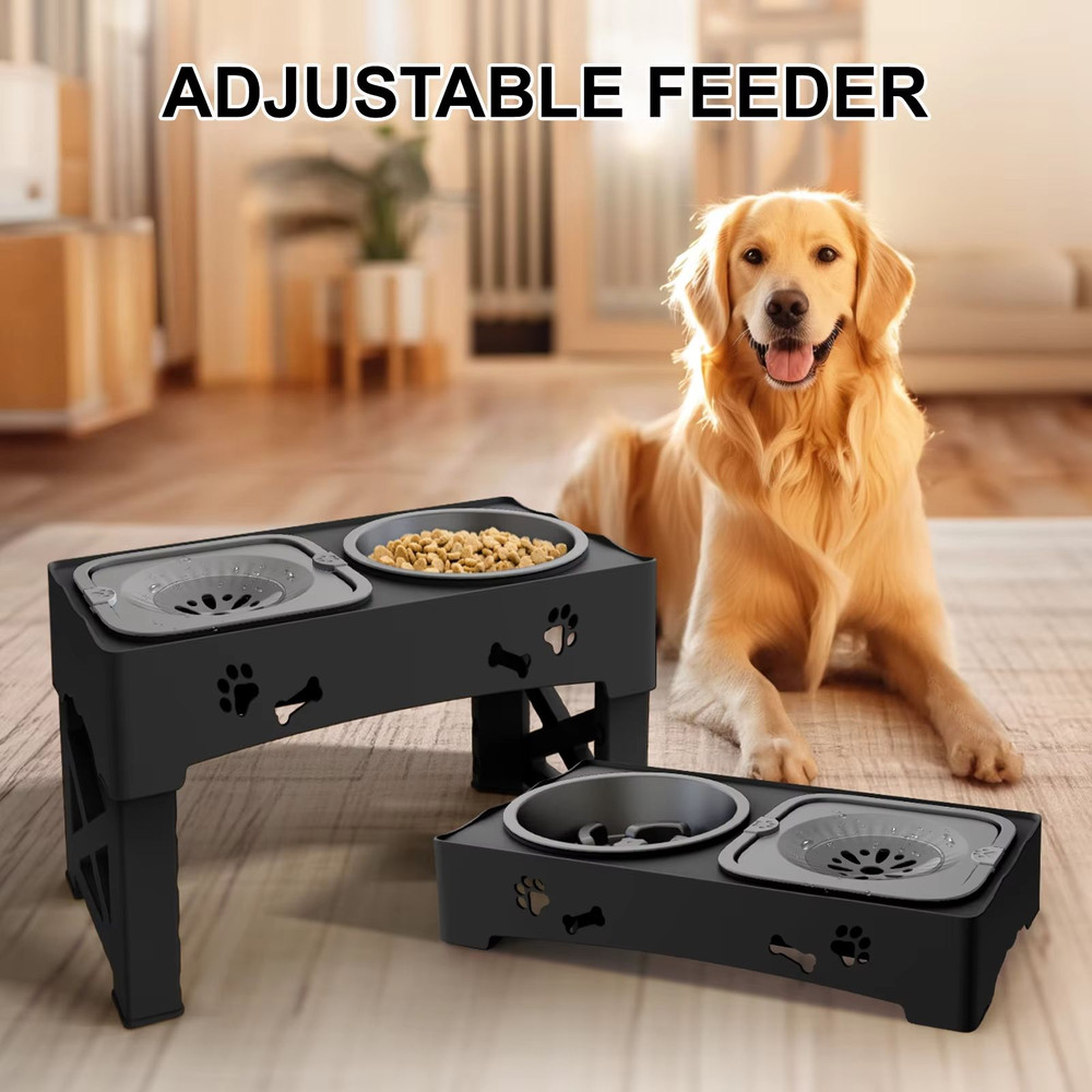 3in1 Adjustable Pet Feeder With Double Bowls Slow Feeder Design And Foldable Stand 3