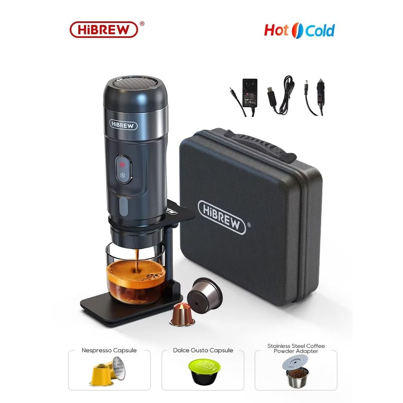 HiBREW Portable Espresso Coffee Maker 12V Car And Home Machine For Capsules Ground Coffee 0