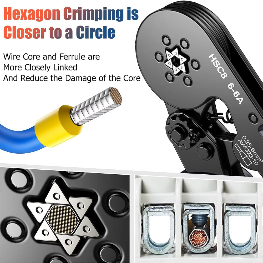 Hexagonal SelfAdjusting Ratchet Crimping Tool Kit With Ferrule Sleeves  Professional Wire Crimper 0 1