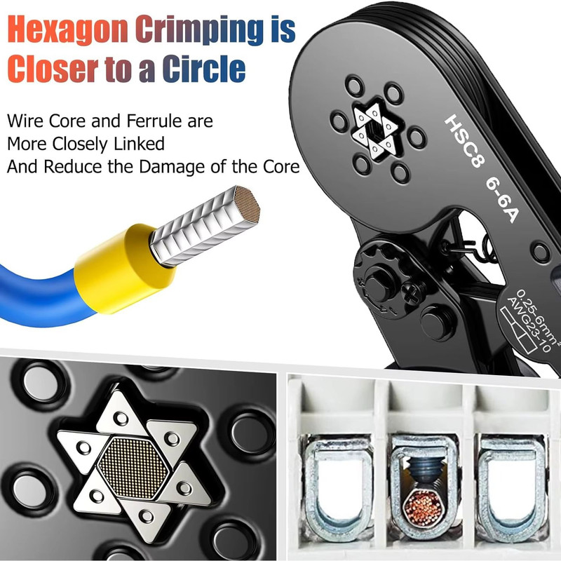 Hexagonal SelfAdjusting Ratchet Crimping Tool Kit With Ferrule Sleeves  Professional Wire Crimper 0 1