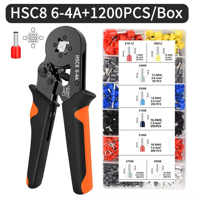 Hexagonal SelfAdjusting Ratchet Crimping Tool Kit With Ferrule Sleeves  Professional Wire Crimper 0 9