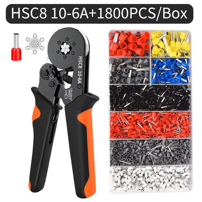 Hexagonal SelfAdjusting Ratchet Crimping Tool Kit With Ferrule Sleeves  Professional Wire Crimper 0 13