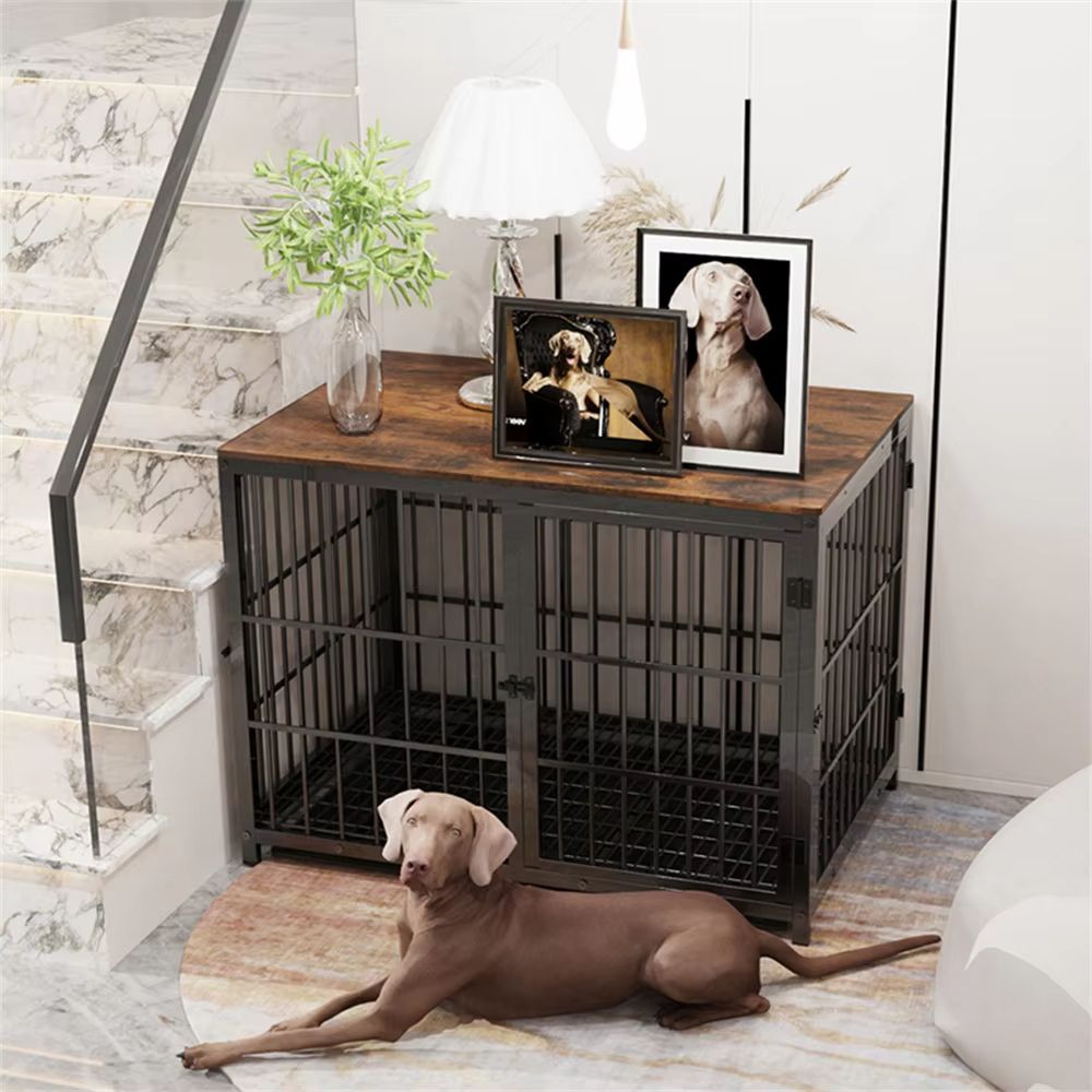 Large Wooden Dog Crate Furniture Style Indoor Pet Kennel With Removable Tray TripleDoor Design 7