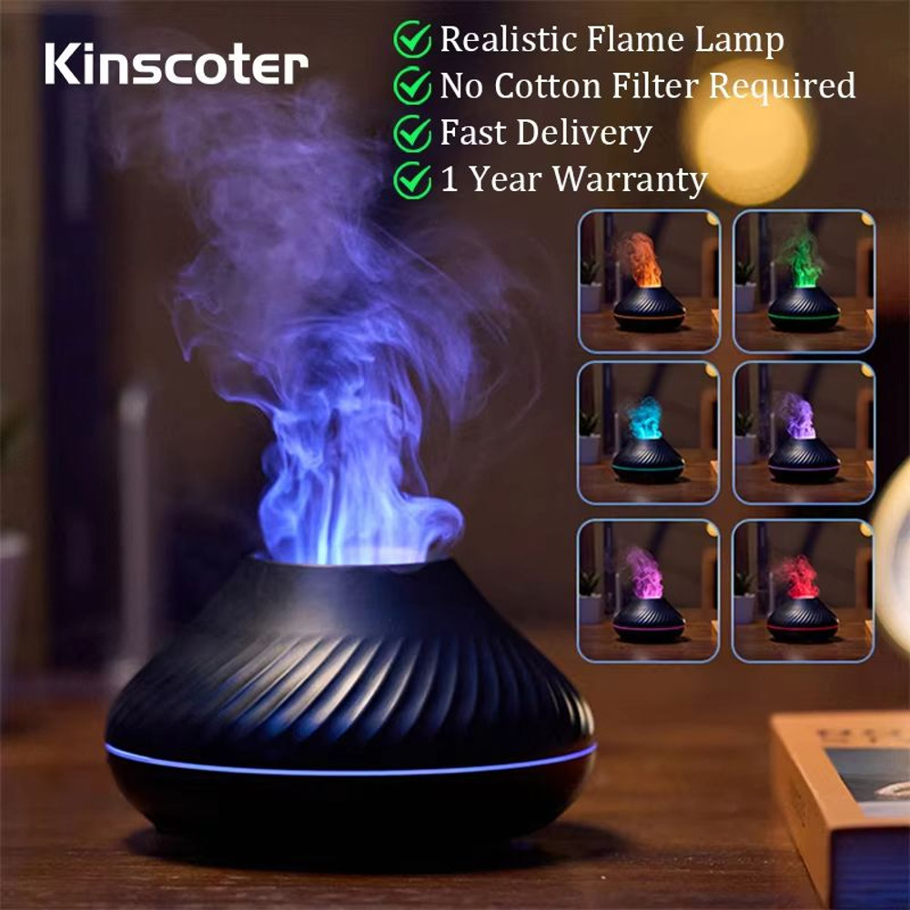 Kinscoter Volcanic Aroma Diffuser USB Portable Essential Oil Humidifier With Flame Night Light 2