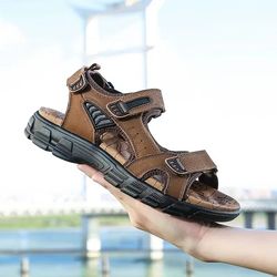 genuine leather men's outdoor sandals – non-slip hiking and beach trekking shoes