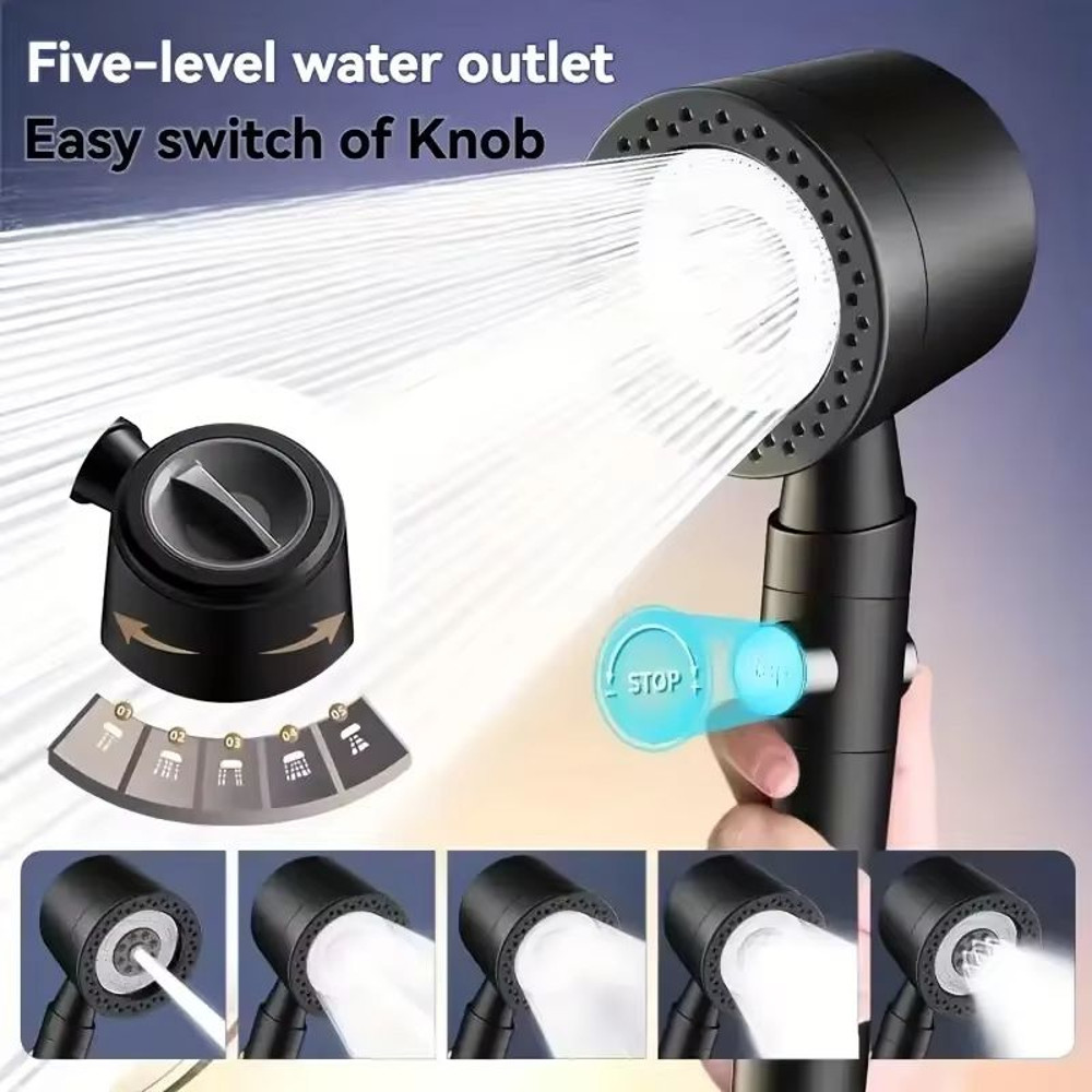 High Pressure WaterSaving Shower Head With Filter And 5 Spray Modes  Handheld With OneButton Stop 1