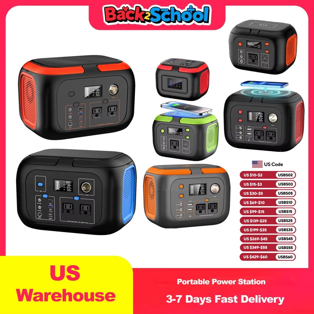 Portable Power Station 120W200W300W600W Solar Generator With AC Outlets For Camping RV Home Backu 0