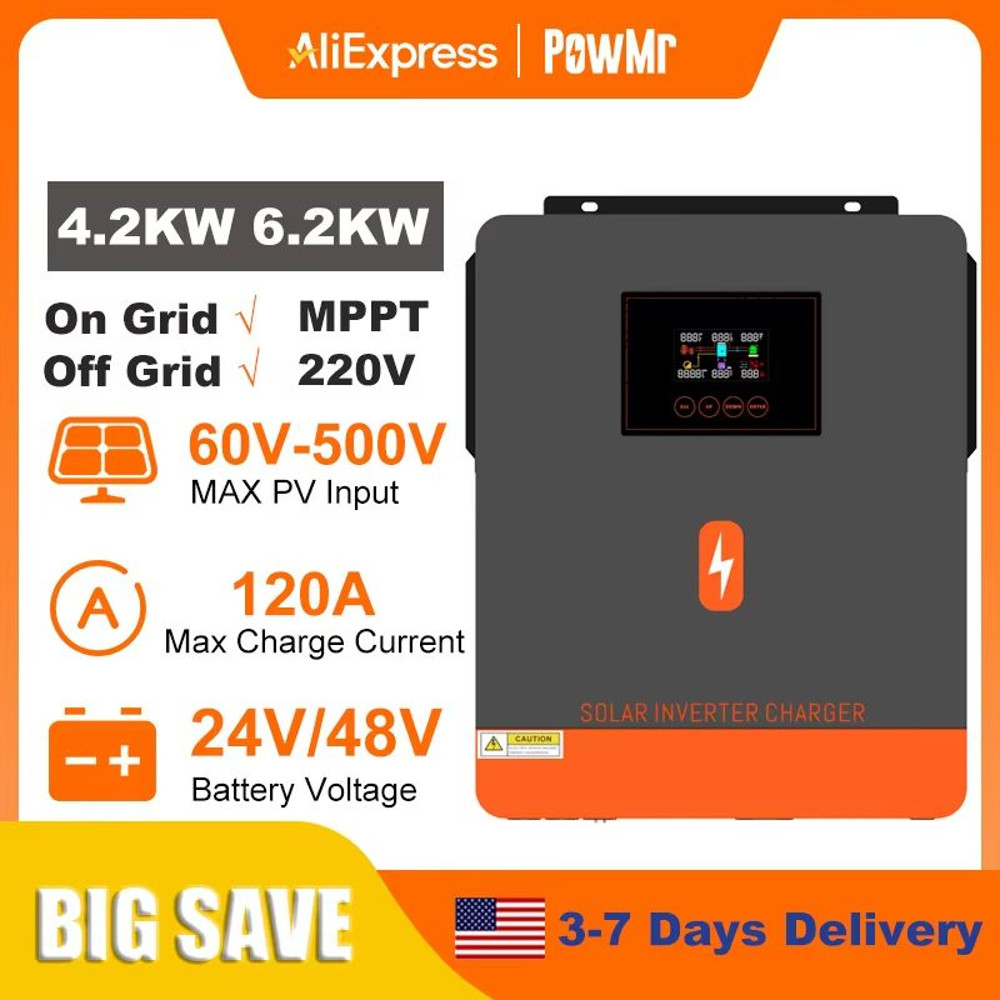 PowMr Hybrid Solar Inverter 62KW42KW Pure Sine Wave Dual Output Inverter With MPPT Solar Charger F 0