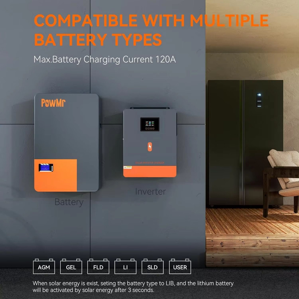 PowMr Hybrid Solar Inverter 62KW42KW Pure Sine Wave Dual Output Inverter With MPPT Solar Charger F 1