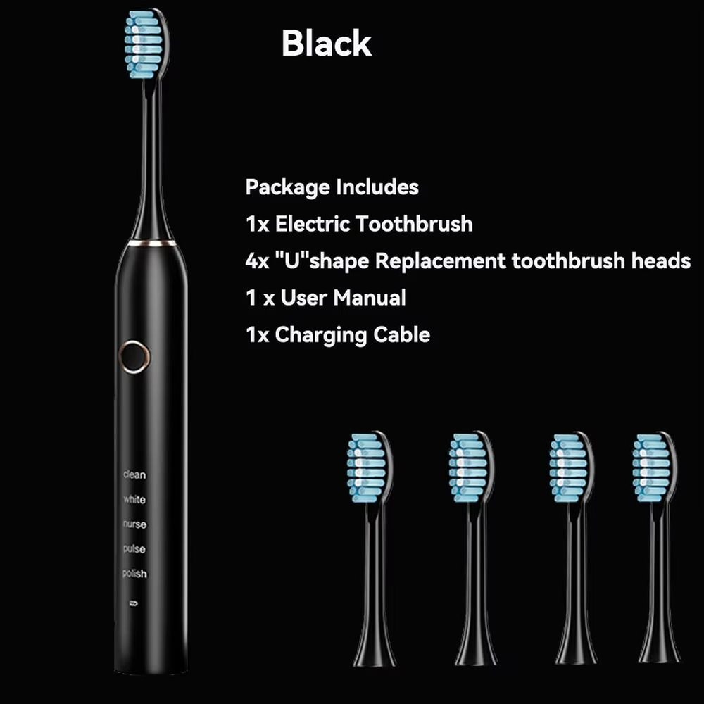 Rechargeable Sonic Electric Toothbrush 5 Modes 3 Intensity Levels 4 Replacement Brush Heads With 10