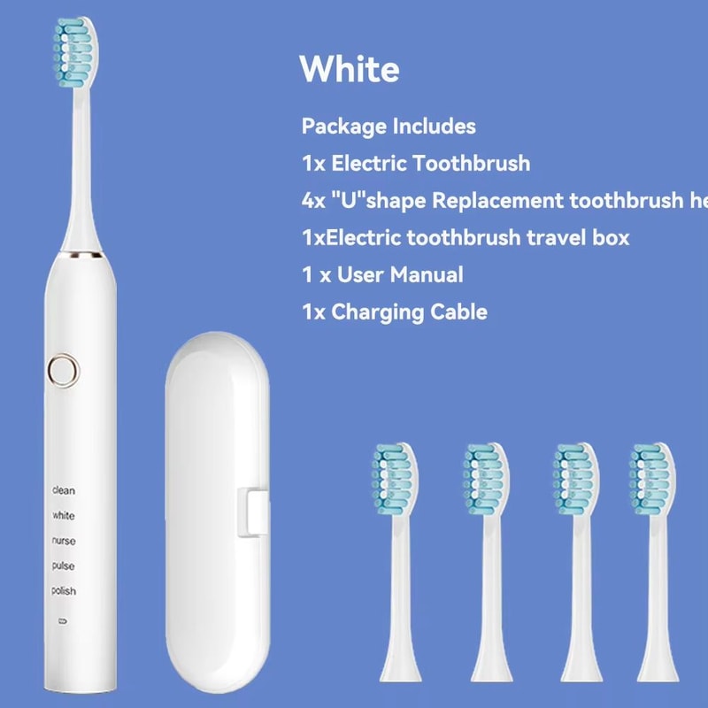 Rechargeable Sonic Electric Toothbrush 5 Modes 3 Intensity Levels 4 Replacement Brush Heads With 7