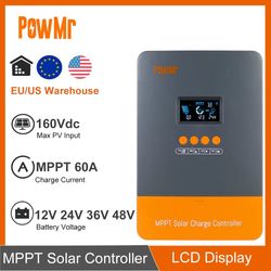 powmr mppt solar charge controller – 60a 12v/24v/36v/48v auto regulator with lcd display for lithium battery systems