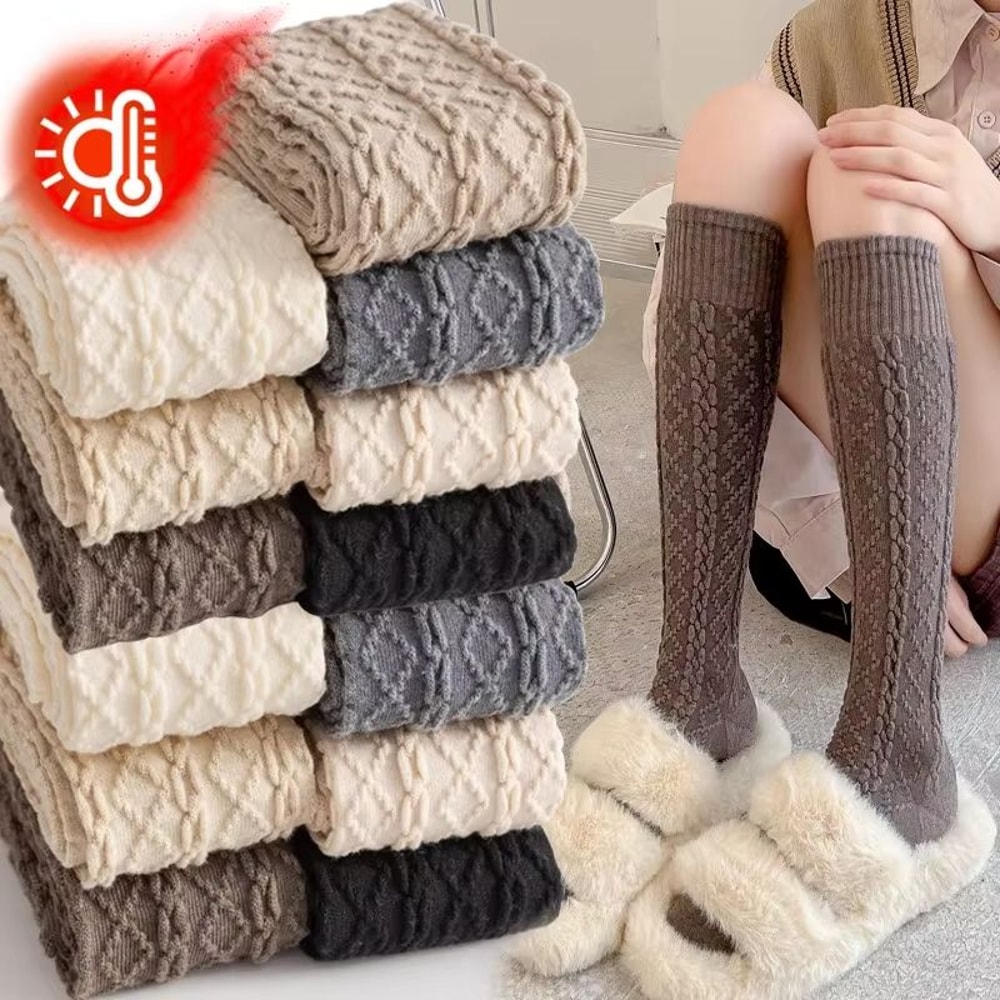 Womens Wool ThighHigh Socks Cozy OvertheKnee Cotton Blend Stockings For Winter Casual Wear 0