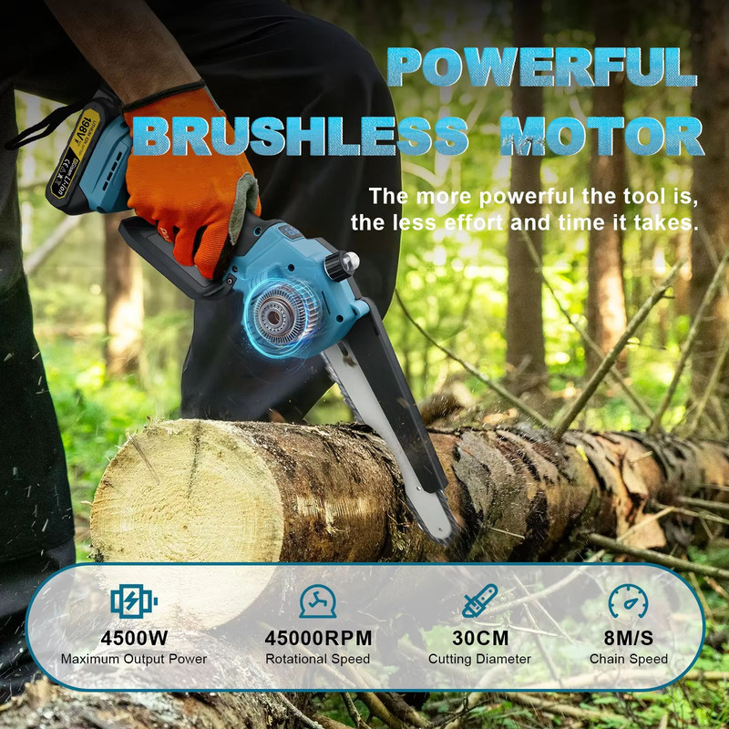 Gisam 8Inch Brushless Cordless Chainsaw  Lightweight Portable Electric Saw Makita 18V Battery Compa 1