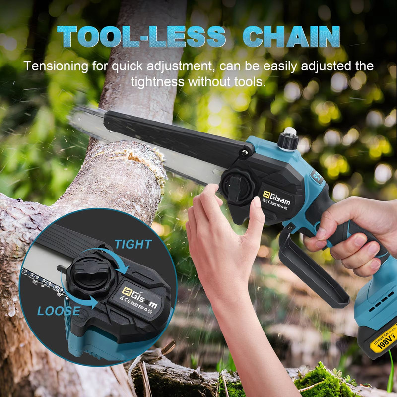 Gisam 8Inch Brushless Cordless Chainsaw  Lightweight Portable Electric Saw Makita 18V Battery Compa 2