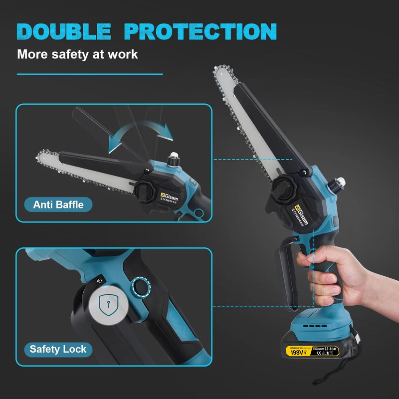 Gisam 8Inch Brushless Cordless Chainsaw  Lightweight Portable Electric Saw Makita 18V Battery Compa 4