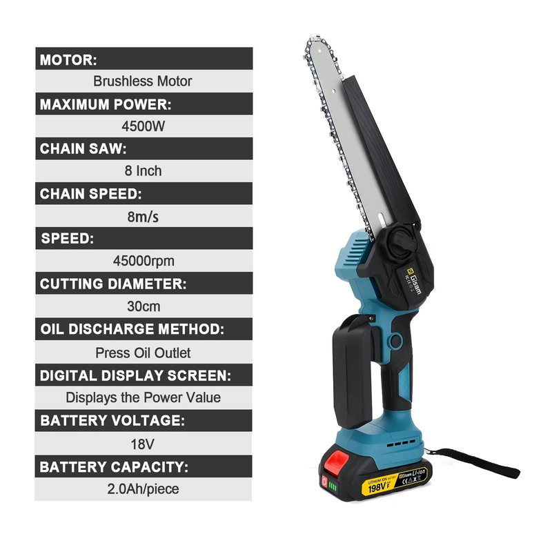 Gisam 8Inch Brushless Cordless Chainsaw  Lightweight Portable Electric Saw Makita 18V Battery Compa 5