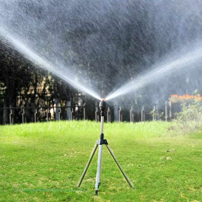 360 Automatic Rotating Garden Sprinkler With Adjustable Tripod  Stainless Steel Lawn  Irrigation To 0