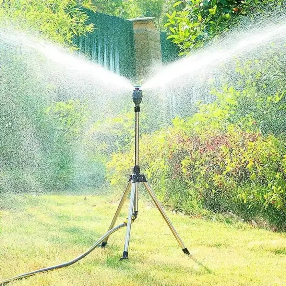 360 Automatic Rotating Garden Sprinkler With Adjustable Tripod  Stainless Steel Lawn  Irrigation To 3