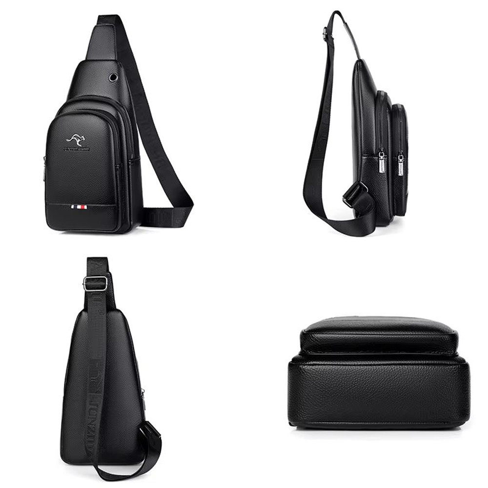 Mens Chest Pack Crossbody Bag  Luxury PU Leather Shoulder Bag For Everyday Use 4