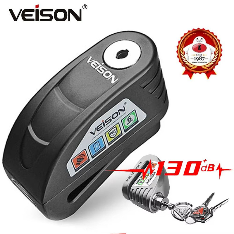 VEISON Motorcycle Alarm Disc Lock  Waterproof AntiTheft Brake Rotor Padlock With 130dB Warning Sire 0