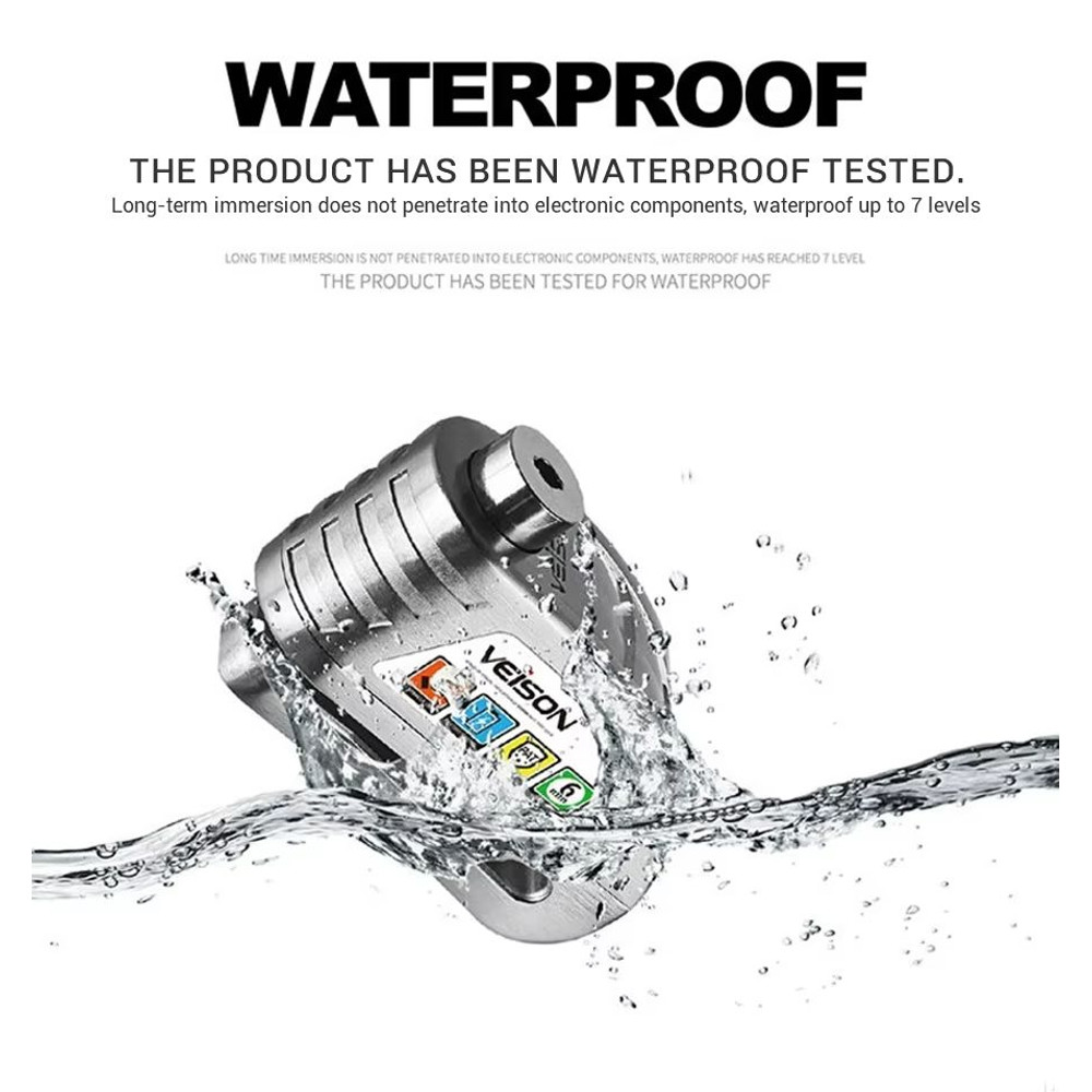 VEISON Motorcycle Alarm Disc Lock  Waterproof AntiTheft Brake Rotor Padlock With 130dB Warning Sire 1