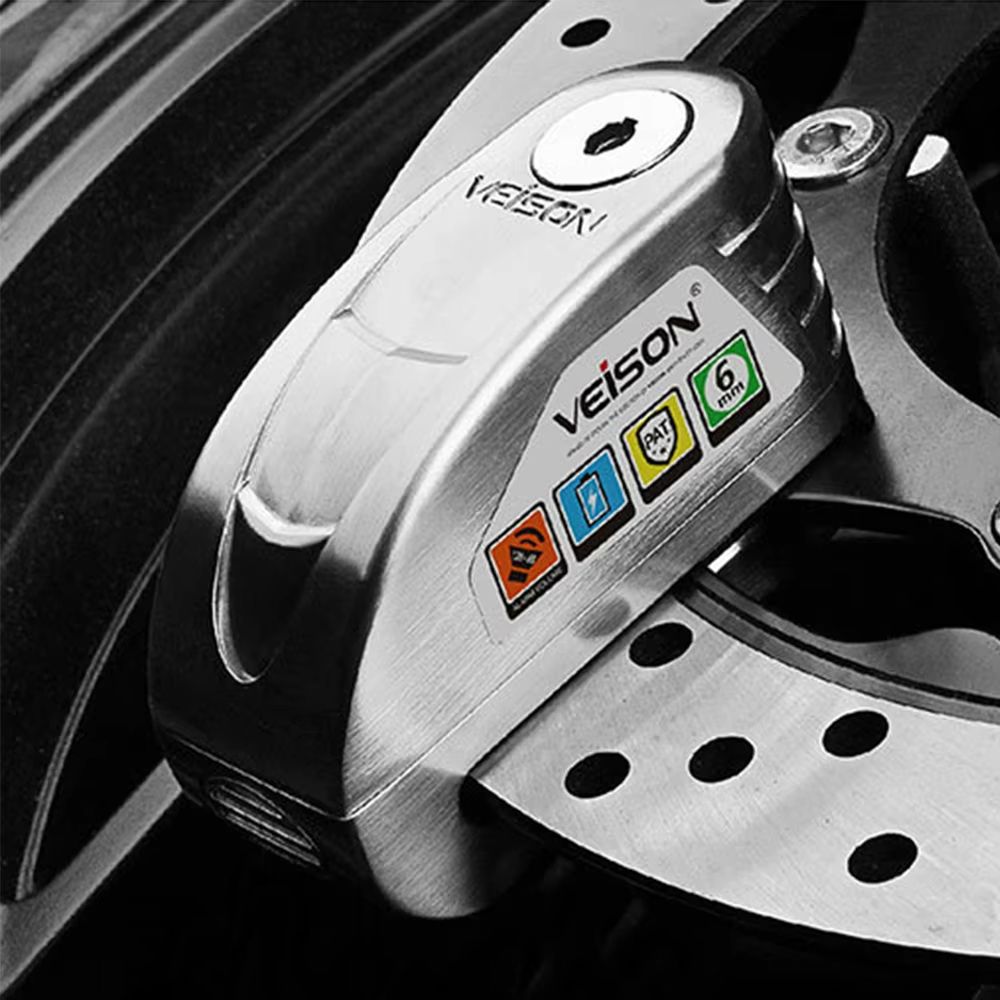VEISON Motorcycle Alarm Disc Lock  Waterproof AntiTheft Brake Rotor Padlock With 130dB Warning Sire 6