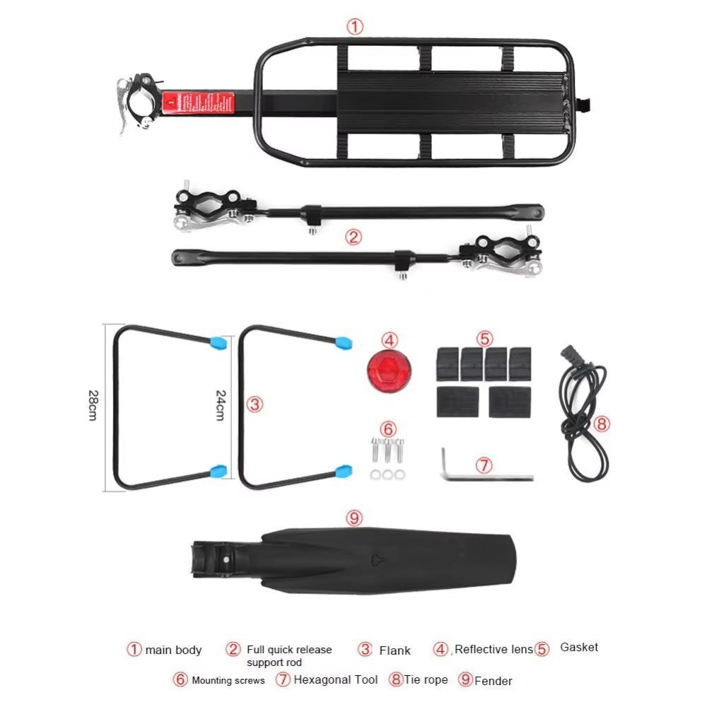 Quick Release Adjustable Bike Cargo Rack With Rear Mudguard  HeavyDuty Bicycle Luggage Carrier For  4