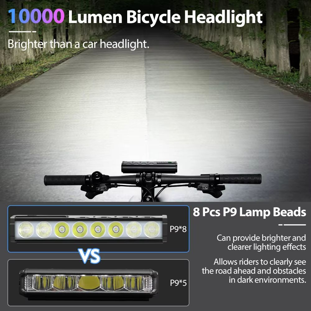 NEWBOLER 10000 Lumen Bicycle Light USB Rechargeable Waterproof Bike Headlight With 10000mAh Batter 2