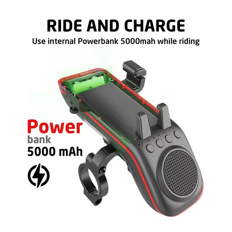 UPPEL 10in1 Bike Light With Phone Holder Bluetooth Speaker Rechargeable 5000mAh Battery 3