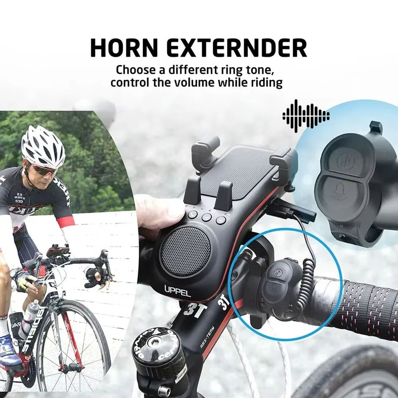 UPPEL 10in1 Bike Light With Phone Holder Bluetooth Speaker Rechargeable 5000mAh Battery 4