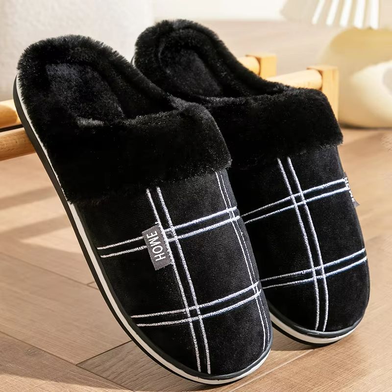 Mens Large Size Plaid House Slippers  Memory Foam Indoor Winter Shoes With Warm Plush  NonSlip Sole 6