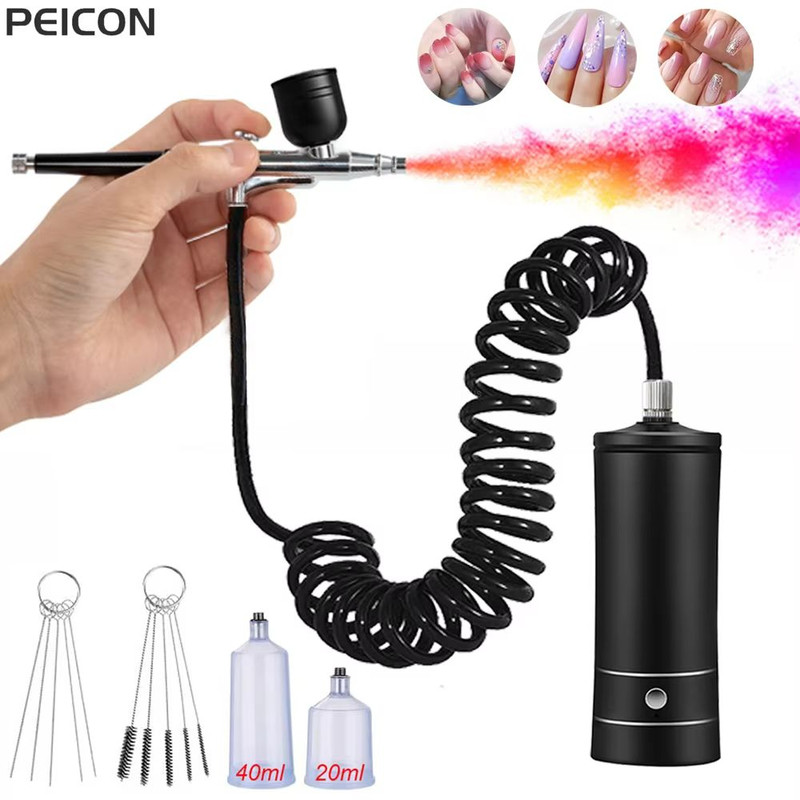 Portable Airbrush Kit With Compressor  Professional Nail Art Cake Decorating  Craft Painting Tool 0