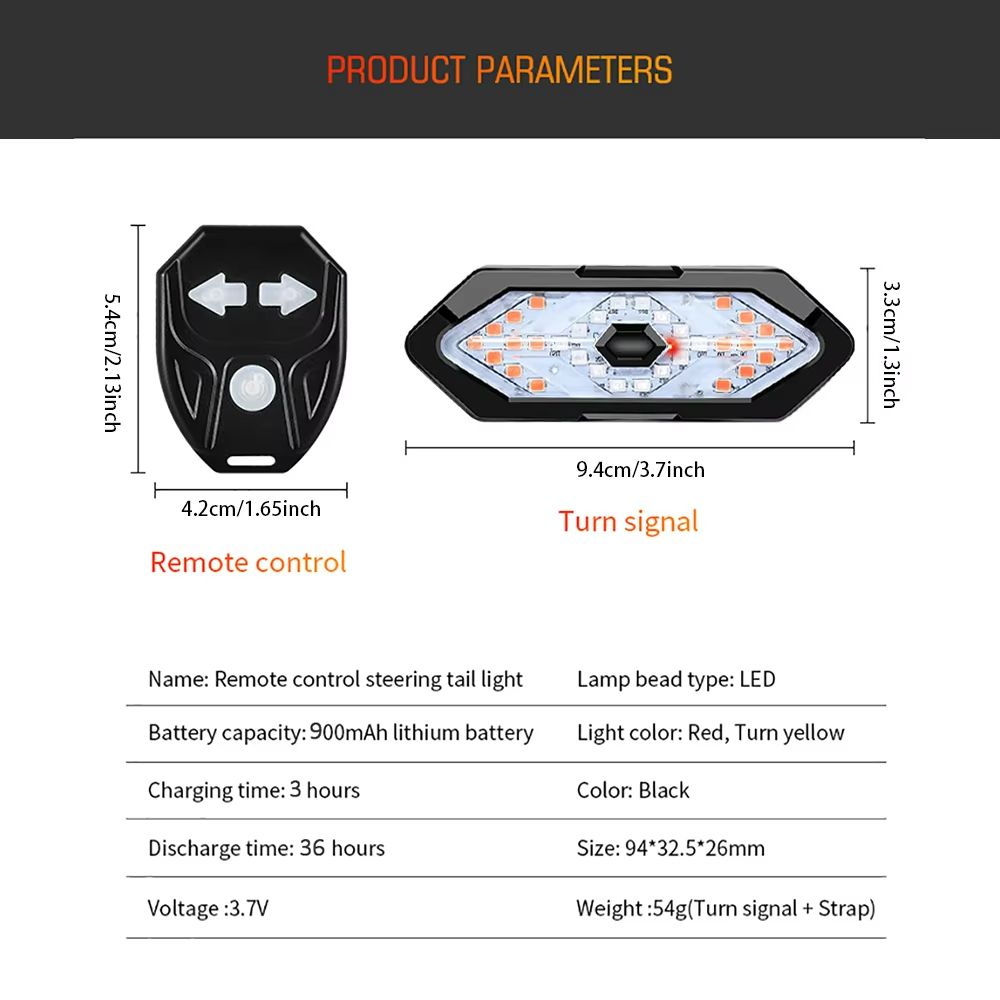 Wireless Bike Turn Signal Tail Light With Remote Control  USB Rechargeable LED Safety Lamp 1