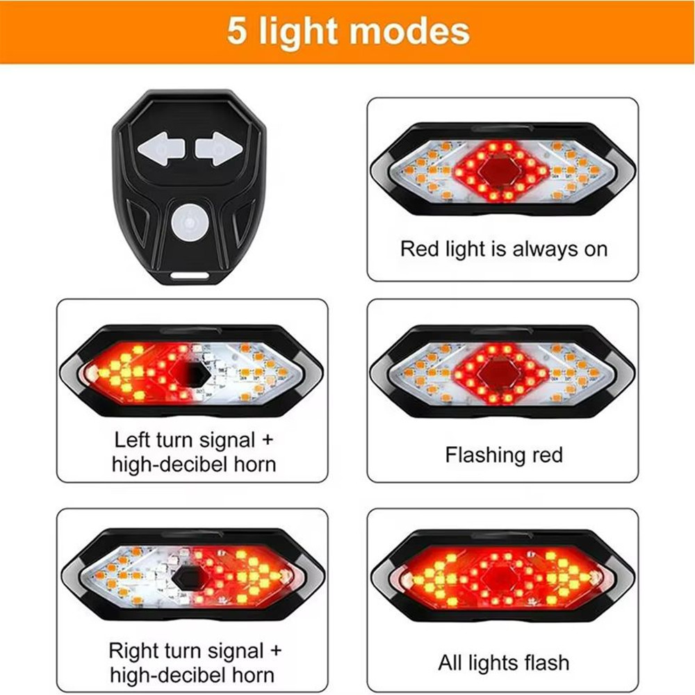 Wireless Bike Turn Signal Tail Light With Remote Control  USB Rechargeable LED Safety Lamp 2