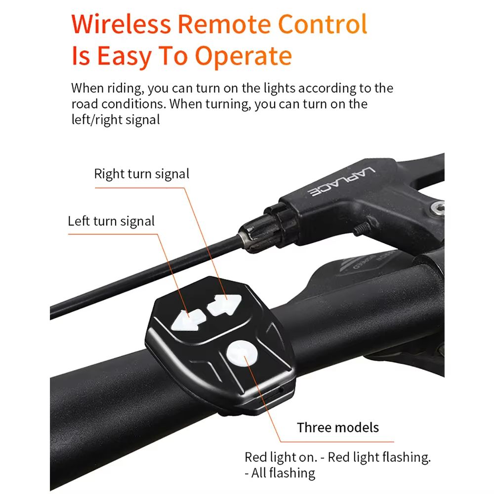 Wireless Bike Turn Signal Tail Light With Remote Control  USB Rechargeable LED Safety Lamp 3